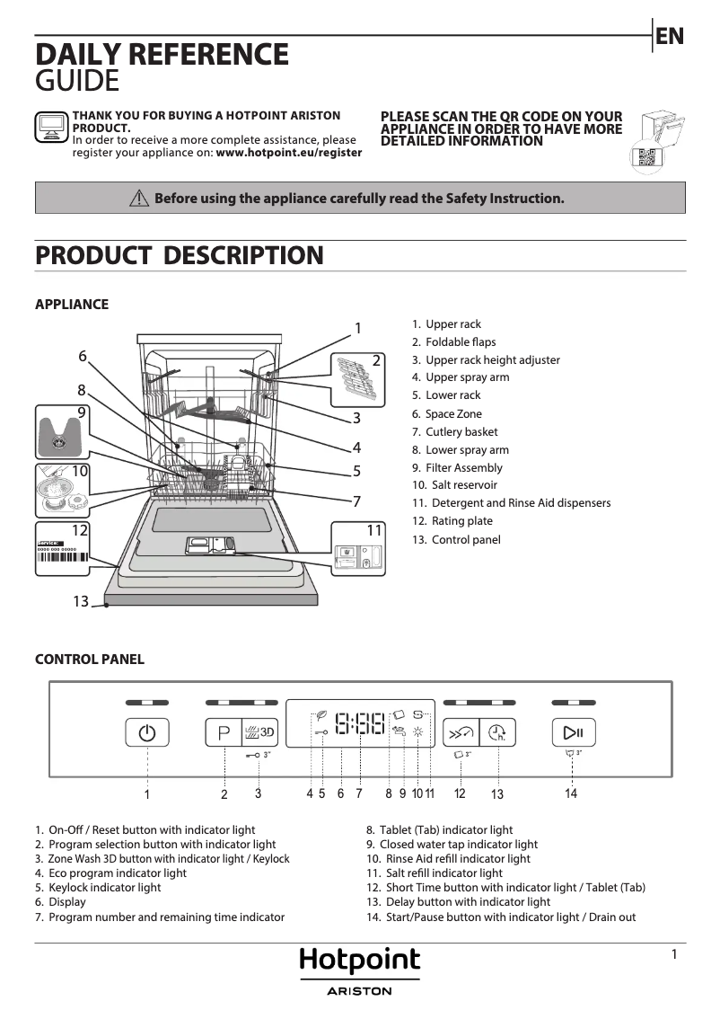 Página 1 del manual Guía de instalación Hotpoint HFC 3T232 WG