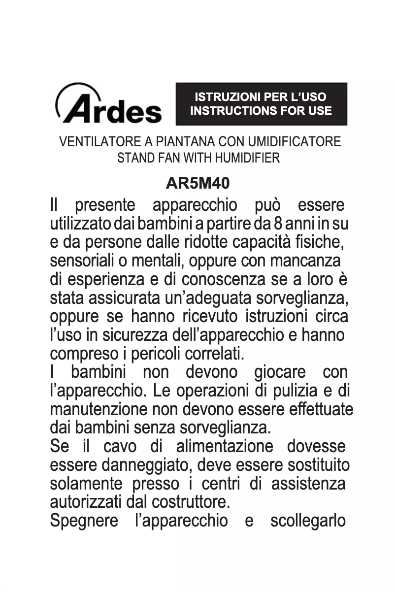 Imagen de la primera página del manual del dispositivo AR5M40