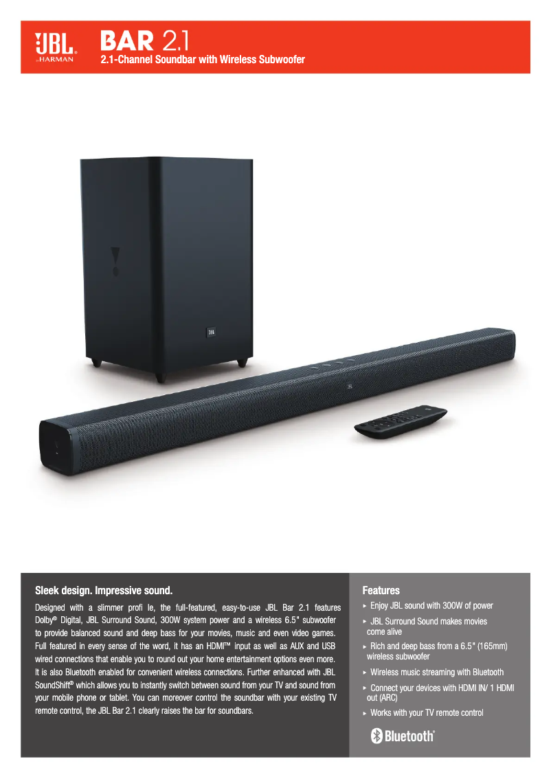 Página 1 del manual Ficha técnica JBL Bar 2.1