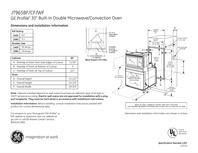 Imagen de la primera página del manual del dispositivo Profile JT965WFWW