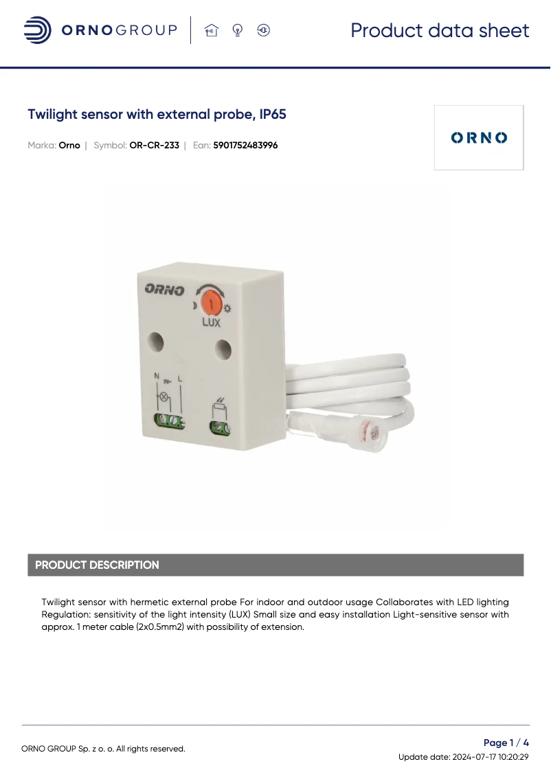 Página 1 del manual Ficha técnica ORNO OR-CR-233