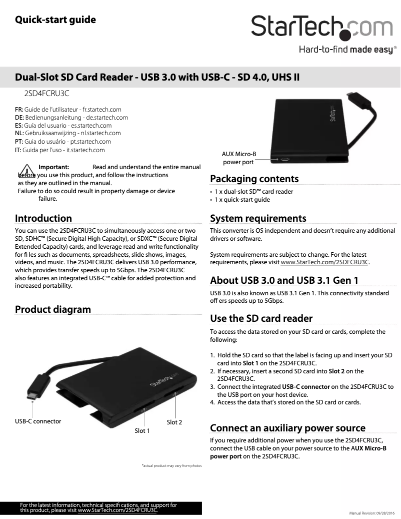 Página 1 del manual Manual de usuario StarTech.com 2SD4FCRU3C