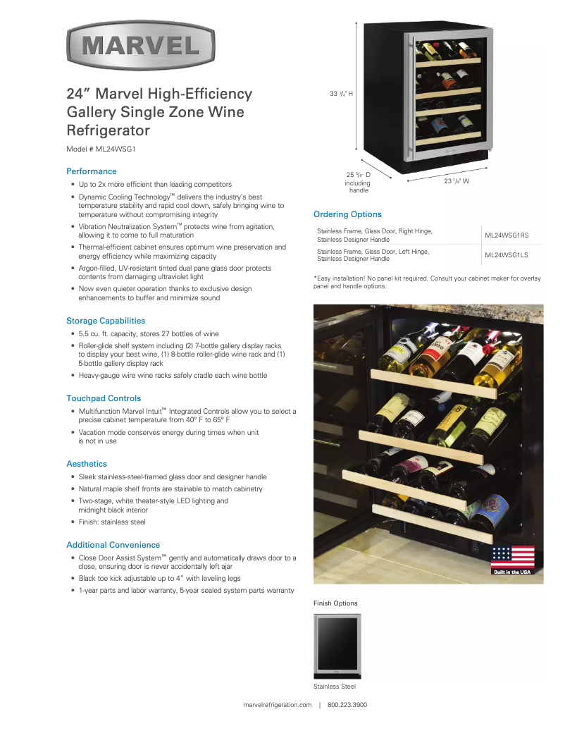 Página 1 del manual Ficha técnica Marvel ML24WSG1RS
