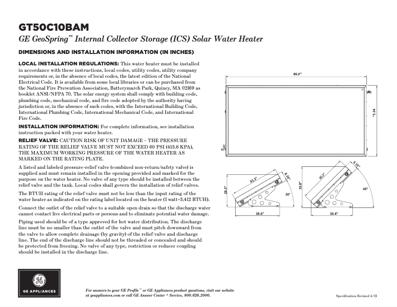 Página nº 1 - Ficha técnica GE GeoSpring GT50C10BAM