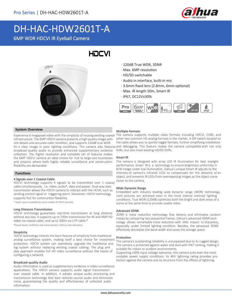 Imagen de la primera página del manual del dispositivo HAC-HDW2601T-A