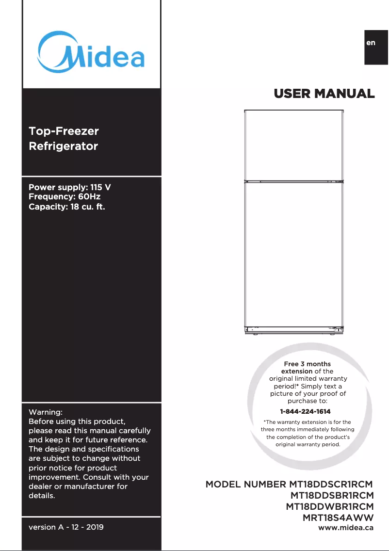 Imagen de la primera página del manual del dispositivo MRT18S4AWW