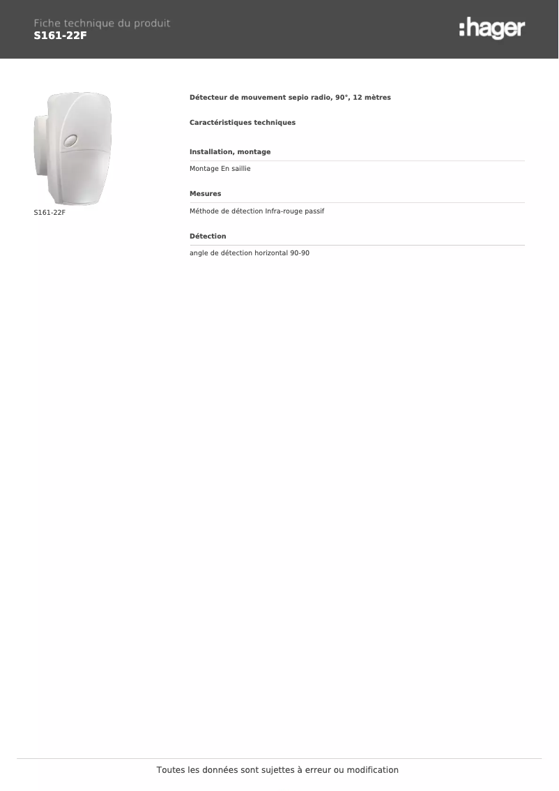 Página 1 del manual Ficha técnica Hager S161-22F