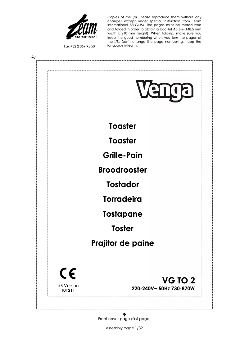 Imagen de la primera página del manual del dispositivo VG TO 2