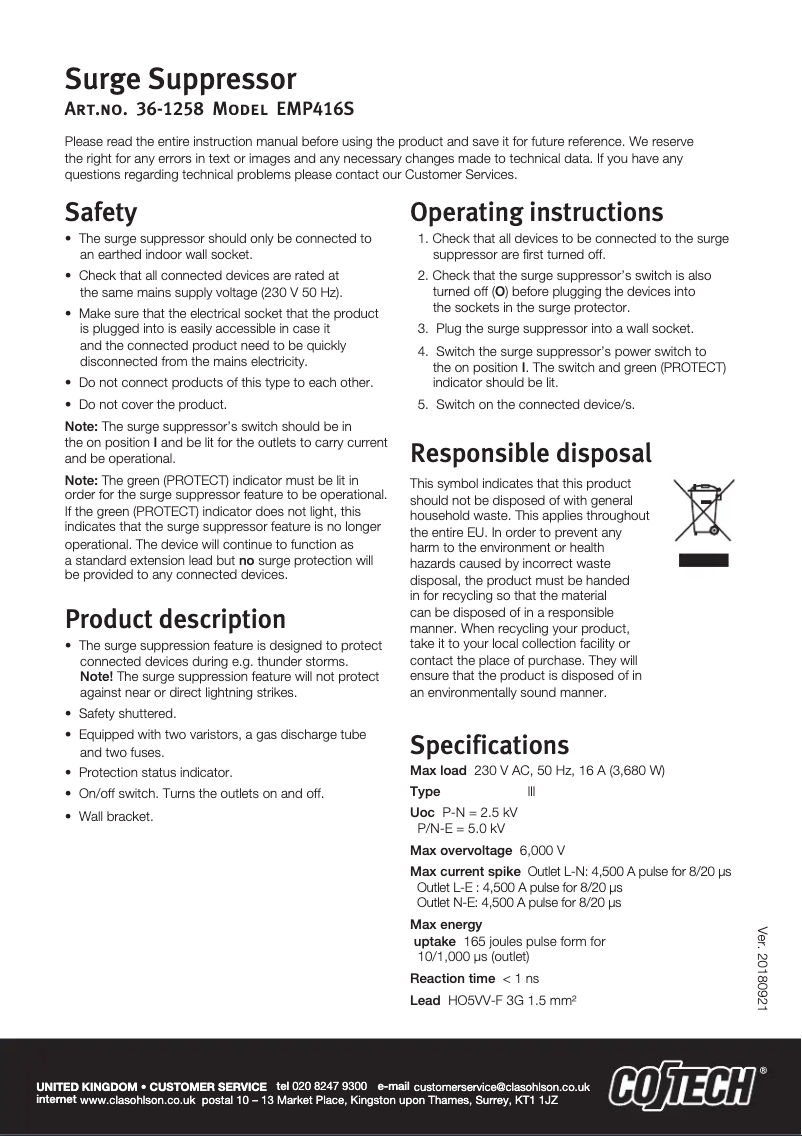 Página 1 del manual Manual de usuario Cotech EMP416S