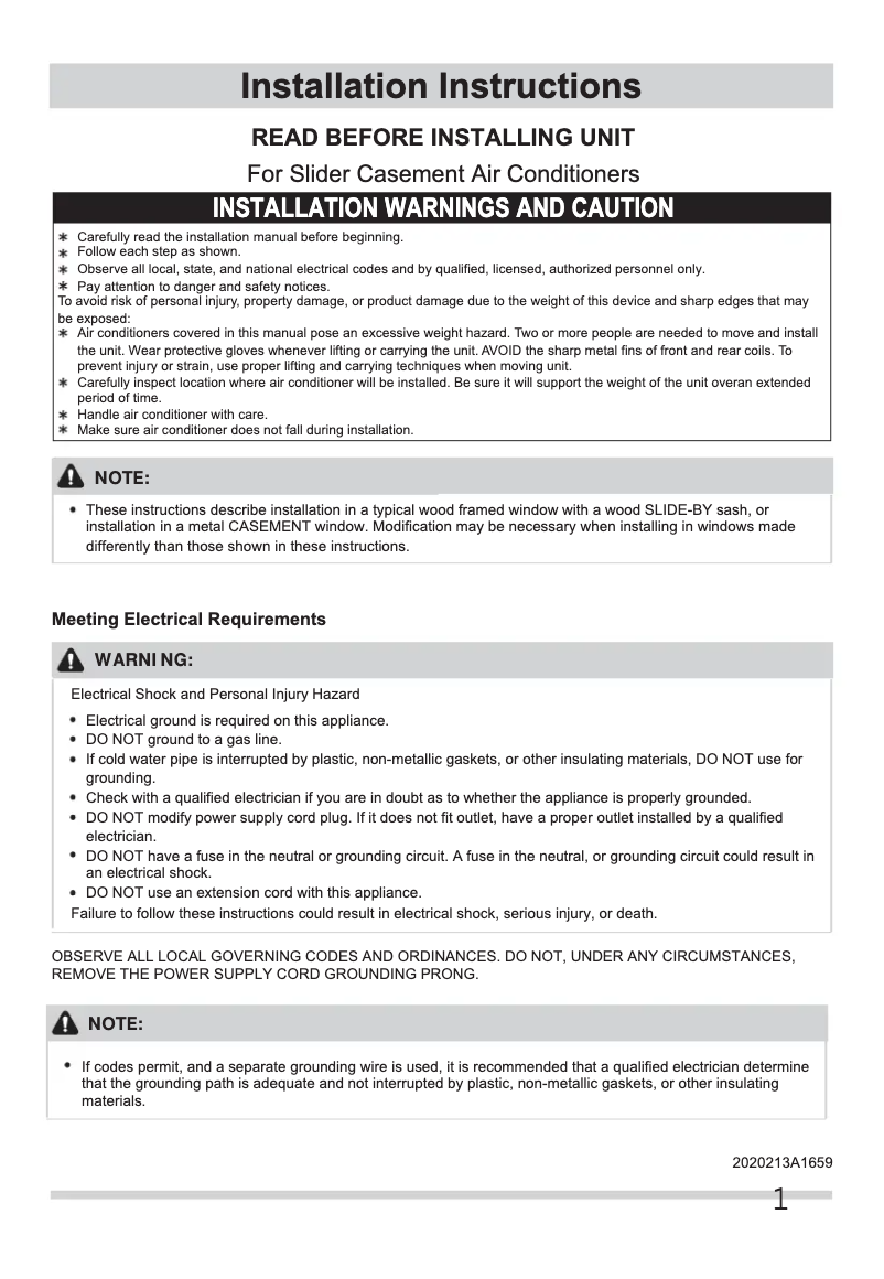 Página 1 del manual Guía de instalación Frigidaire FFRS1022Q1