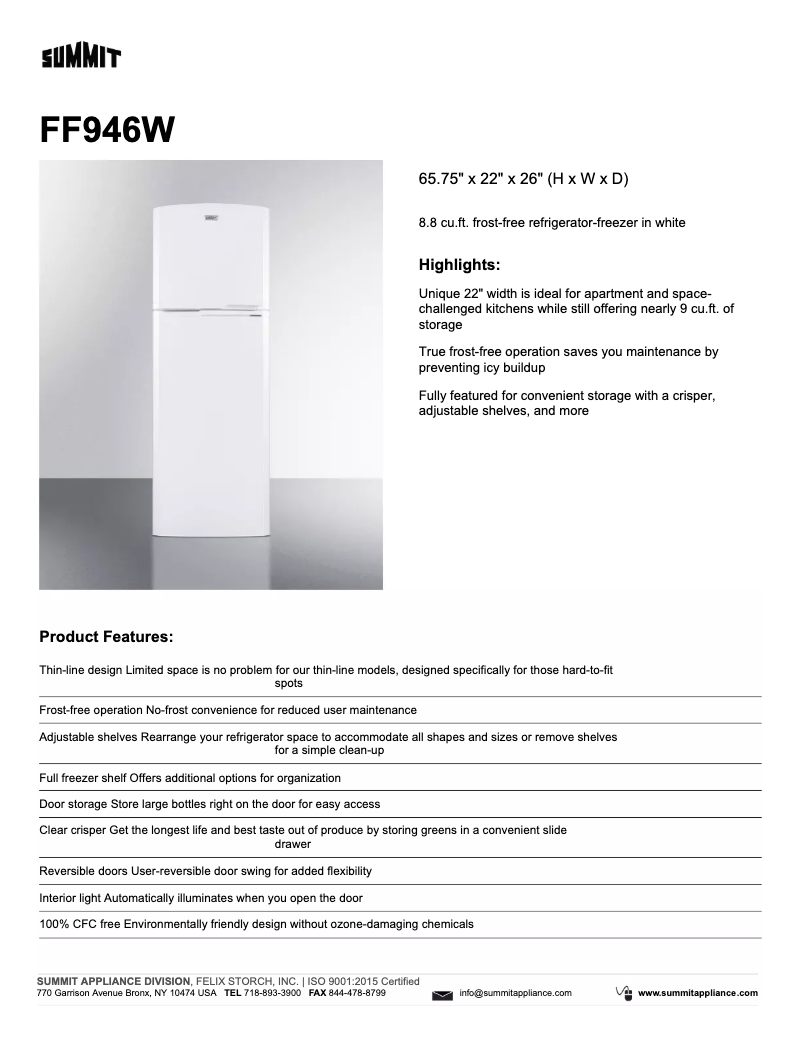 Página 1 del manual Ficha técnica Summit FF94