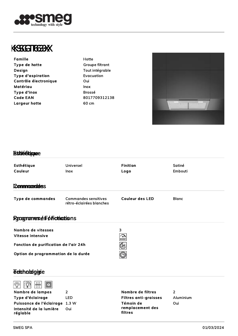 Página 1 del manual Ficha técnica Smeg KSGT63X