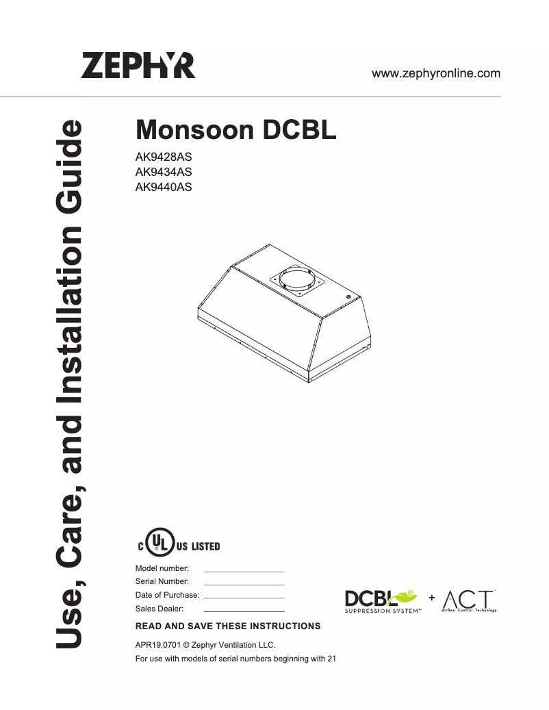 Imagen de la primera página del manual del dispositivo Monsoon DCBL AK9440AS