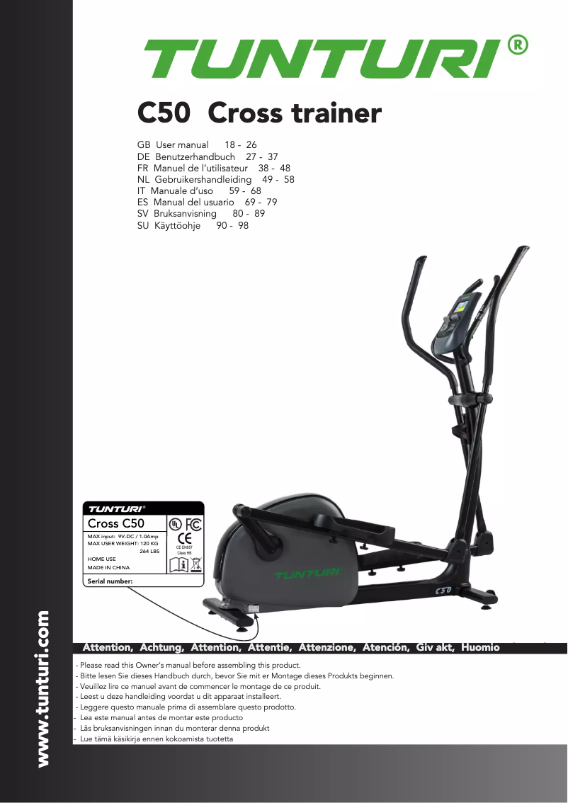 Página 1 del manual Manual de usuario Tunturi Performance C50-R