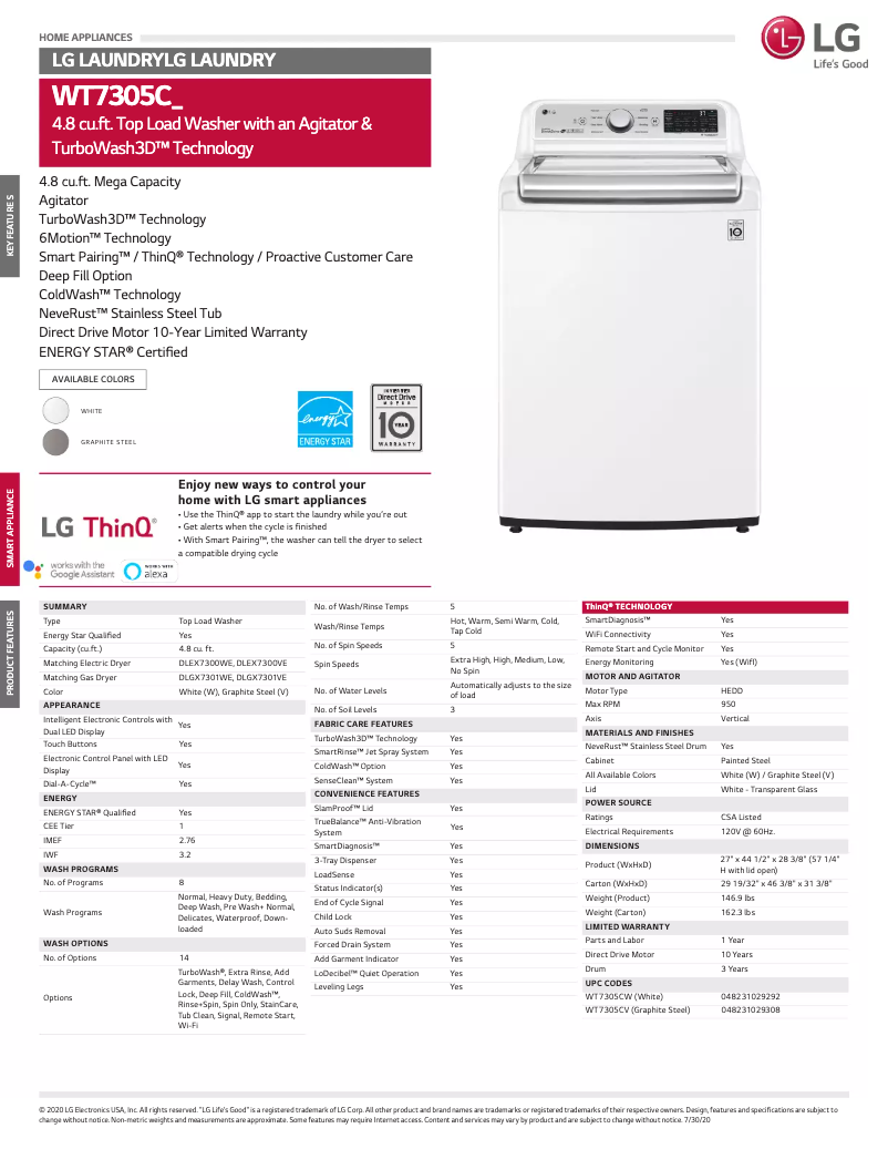 Imagen de la primera página del manual del dispositivo WT7305CV