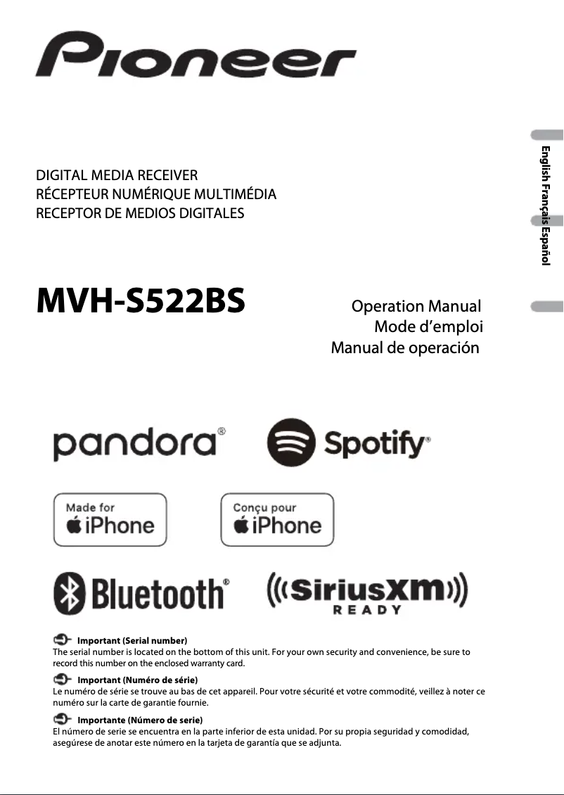 Imagen de la primera página del manual del dispositivo MVH-S522BS