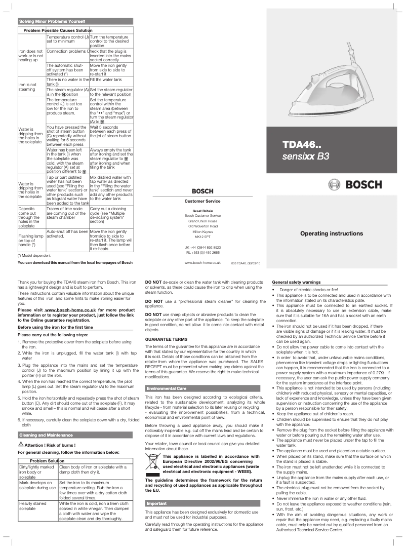 Página nº 1 - Manual de usuario Bosch Sensixx B3 TDA4632GB