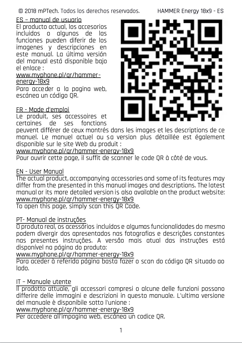 Imagen de la primera página del manual del dispositivo Energy 18×9