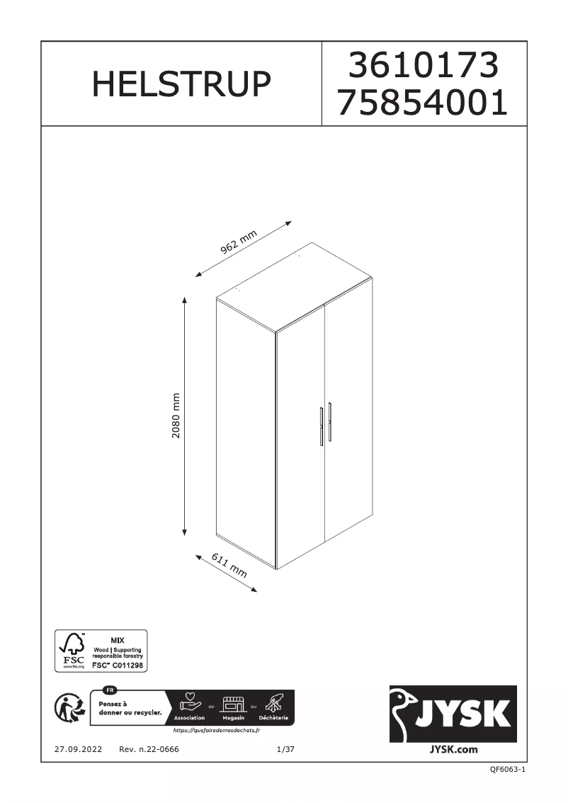 Página 1 del manual Manual de usuario JYSK HELSTRUP 97x208