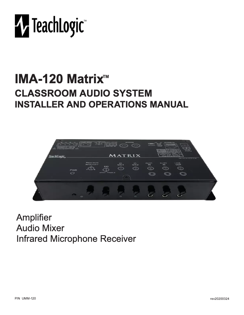 Imagen de la primera página del manual del dispositivo Matrix IMA-120