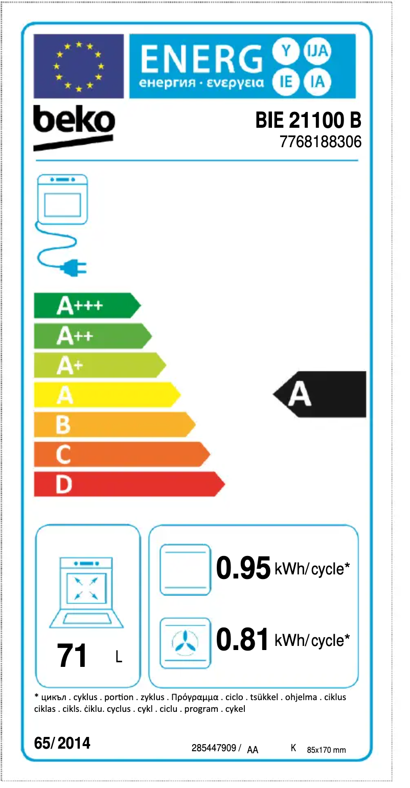 Página 1 del manual Etiqueta energética Beko BIE21100B