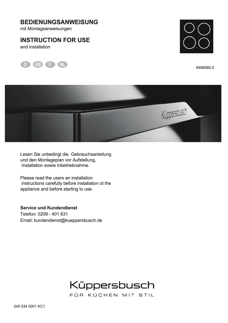 Imagen de la primera página del manual del dispositivo KMI8560.0SR