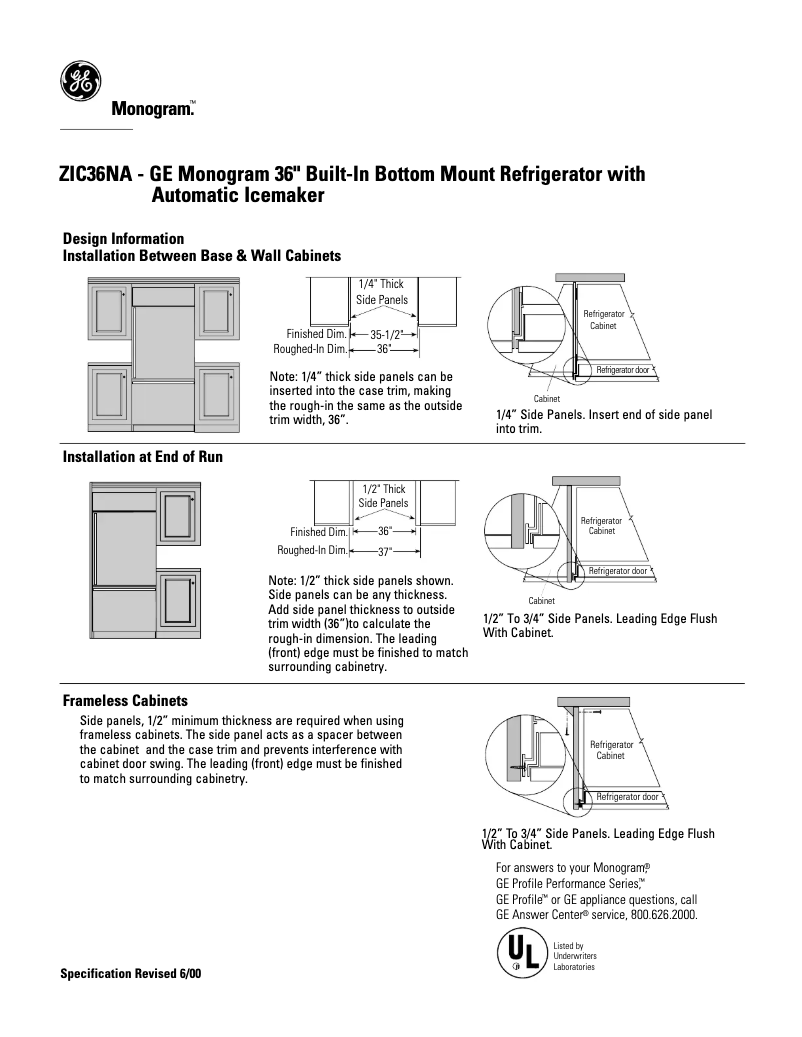 Página 1 del manual Ficha técnica GE ZIC36NALH