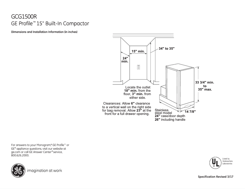 Página 1 del manual Ficha técnica GE GCG1500RWW