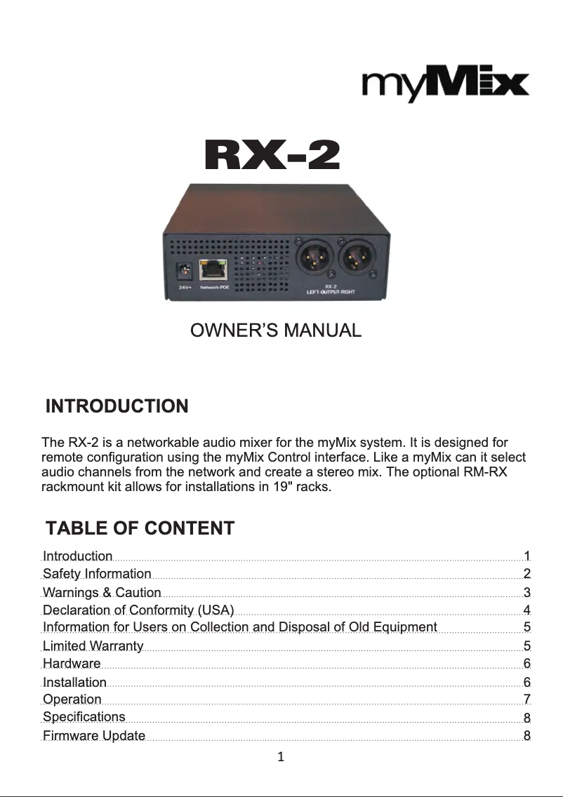 Imagen de la primera página del manual del dispositivo RX-2