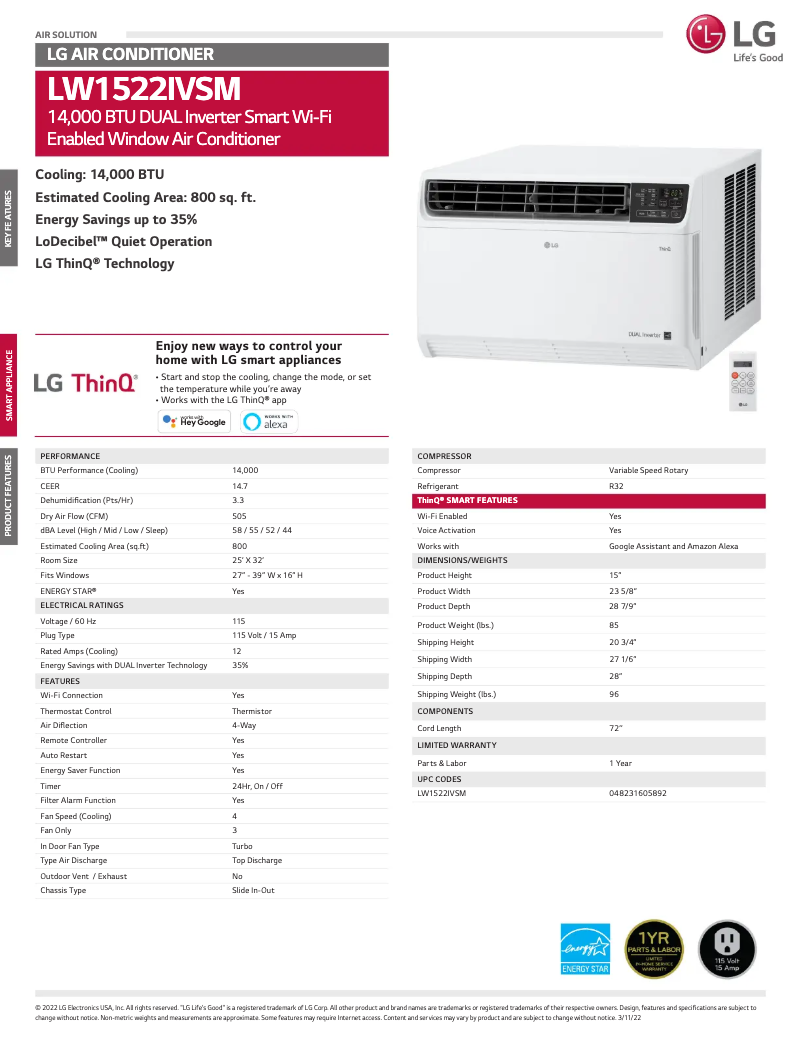 Imagen de la primera página del manual del dispositivo LW1522IVSM