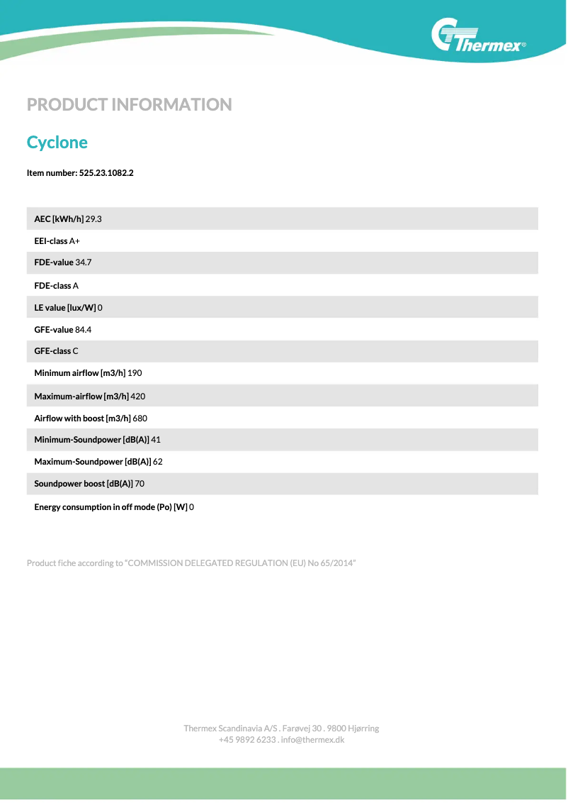 Página 1 del manual Ficha técnica Thermex Cyclone