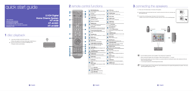 Imagen de la primera página del manual del dispositivo HT-A100