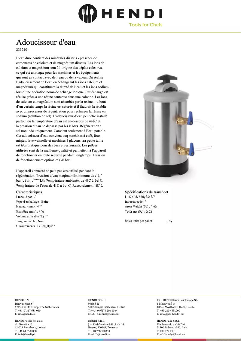 Página 1 del manual Ficha técnica Hendi 231210