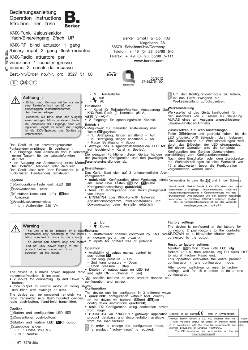 Imagen de la primera página del manual del dispositivo 85275100