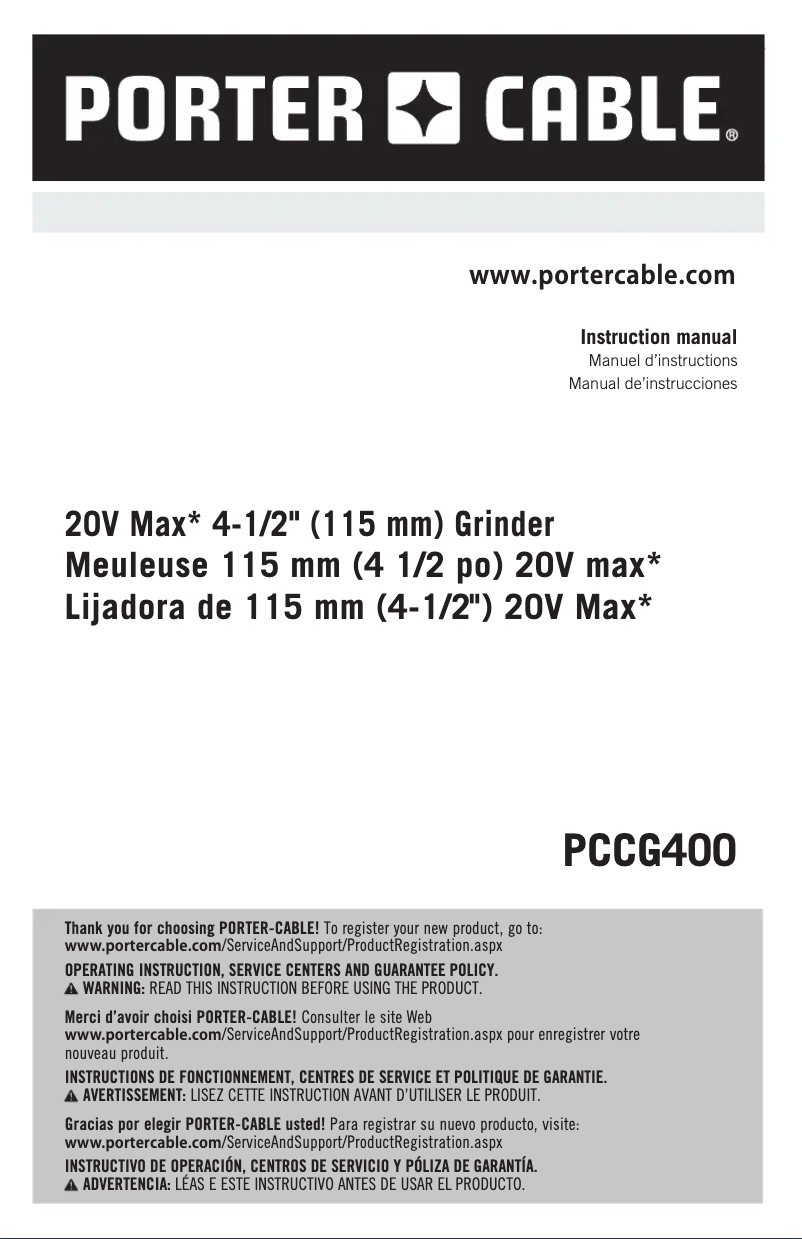 Página 1 del manual Manual de usuario Porter-Cable PCCG400