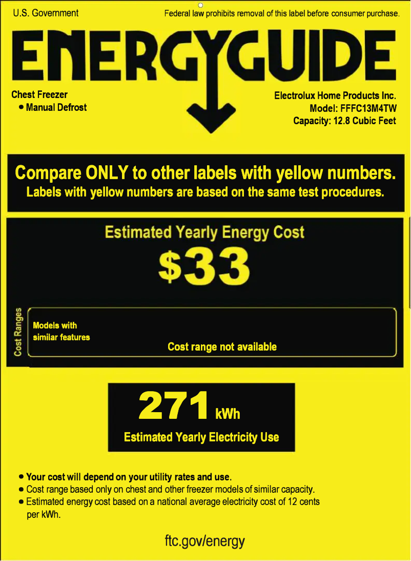 Página 1 del manual Etiqueta energética Frigidaire FFFC13M4TW