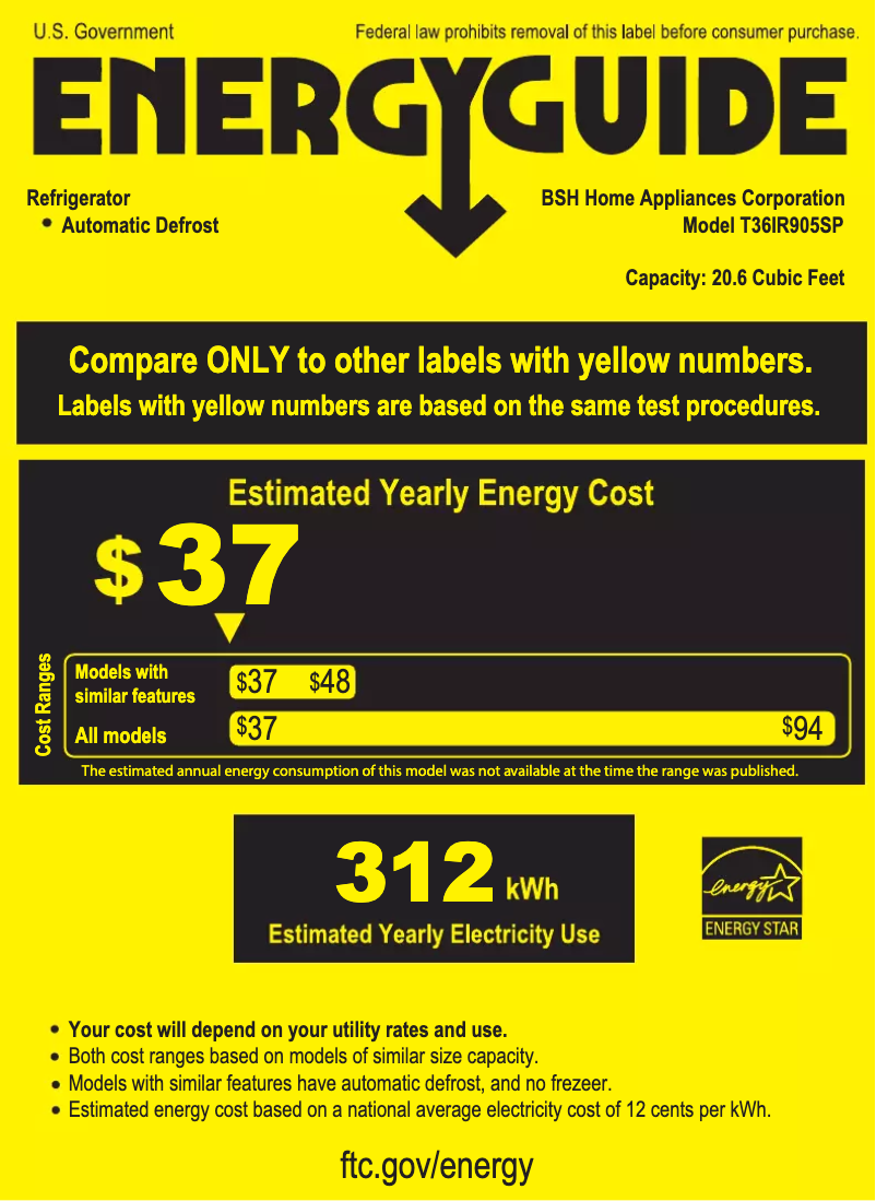 Página 1 del manual Etiqueta energética Thermador T36IR905SP