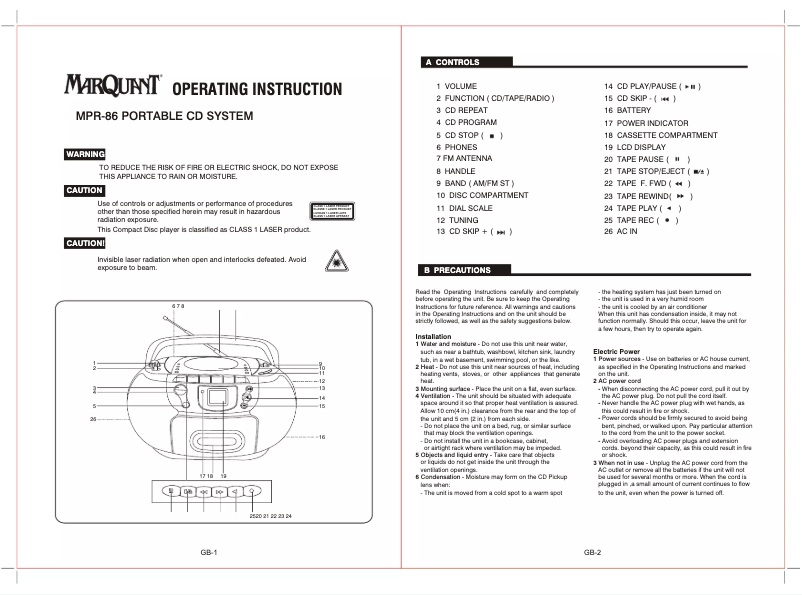Imagen de la primera página del manual del dispositivo MPR-86