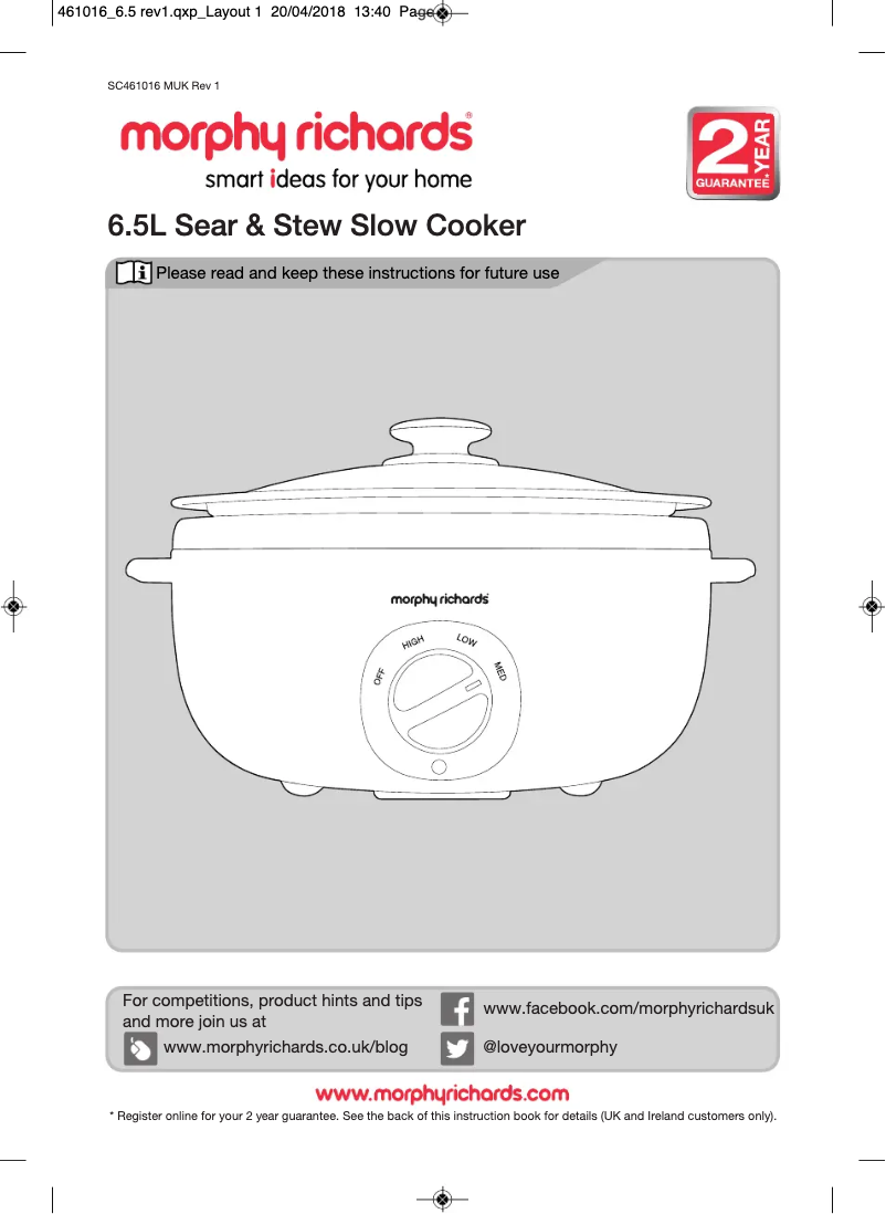 Página 1 del manual Manual de usuario Morphy Richards Sear & Stew 461022