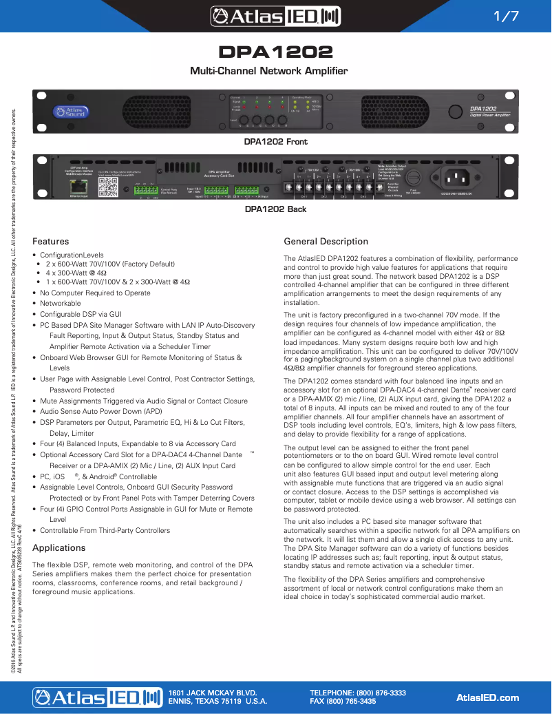 Imagen de la primera página del manual del dispositivo DPA1202