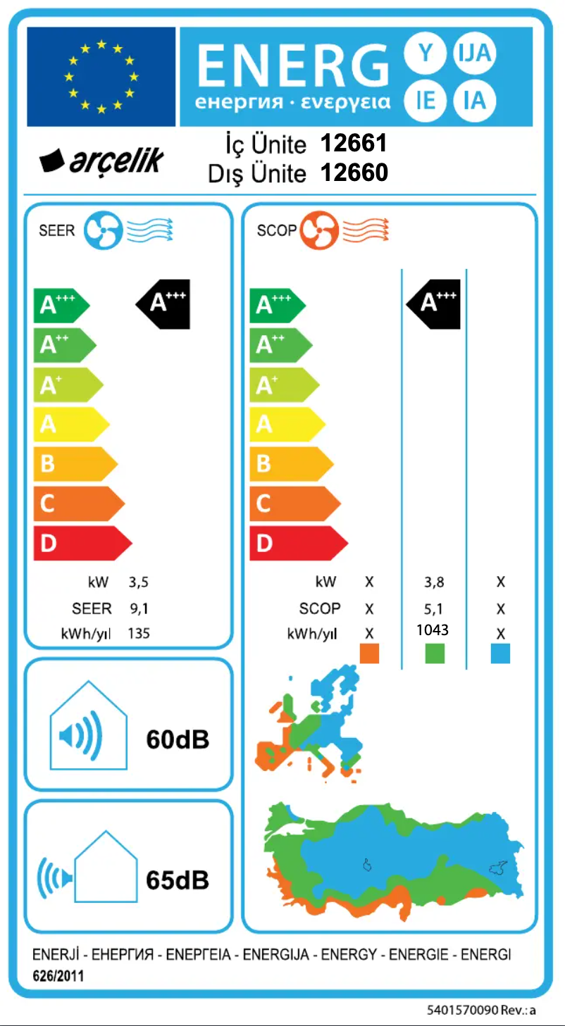 Página 1 del manual Etiqueta energética Arçelik 12660