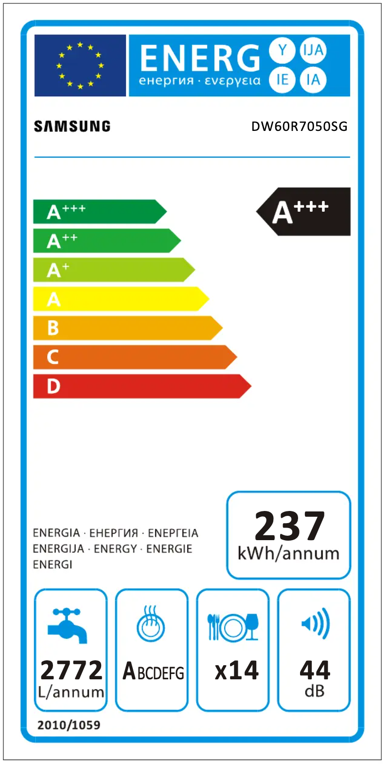 Página 1 del manual Etiqueta energética Samsung DW60R7050SG
