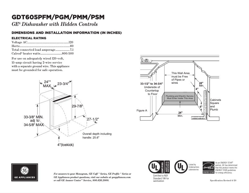 Página 1 del manual Ficha técnica GE GDT605PBMTS