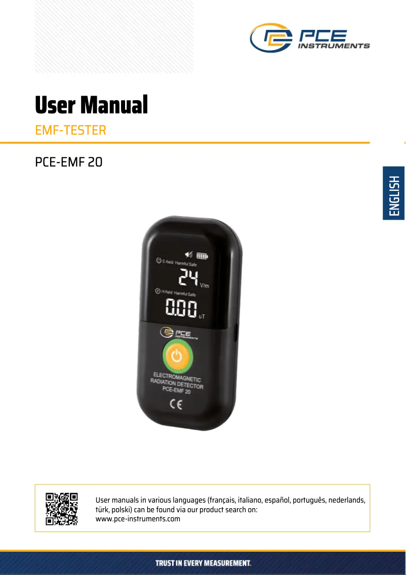Imagen de la primera página del manual del dispositivo PCE-EMF 20