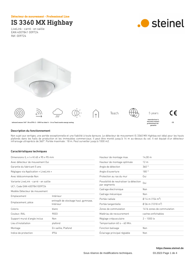 Página 1 del manual Ficha técnica Steinel IS 3360