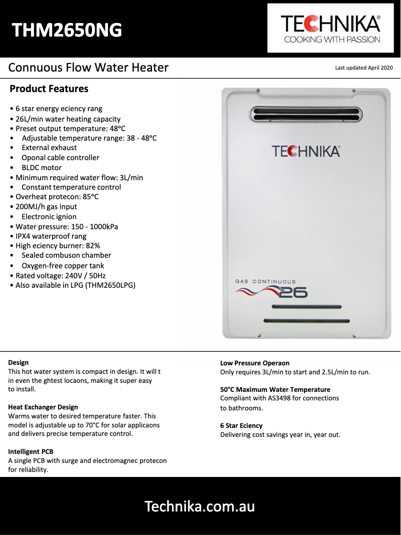 Página 1 del manual Ficha técnica Technika THM2650LPG