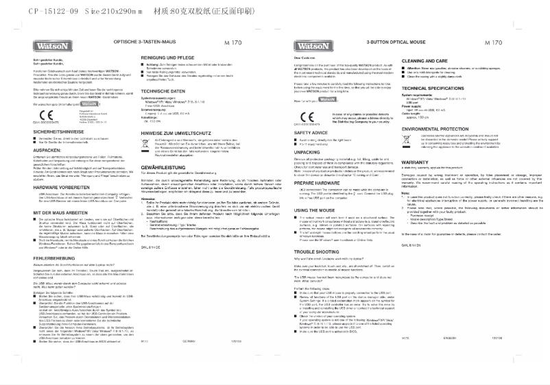 Imagen de la primera página del manual del dispositivo M 170