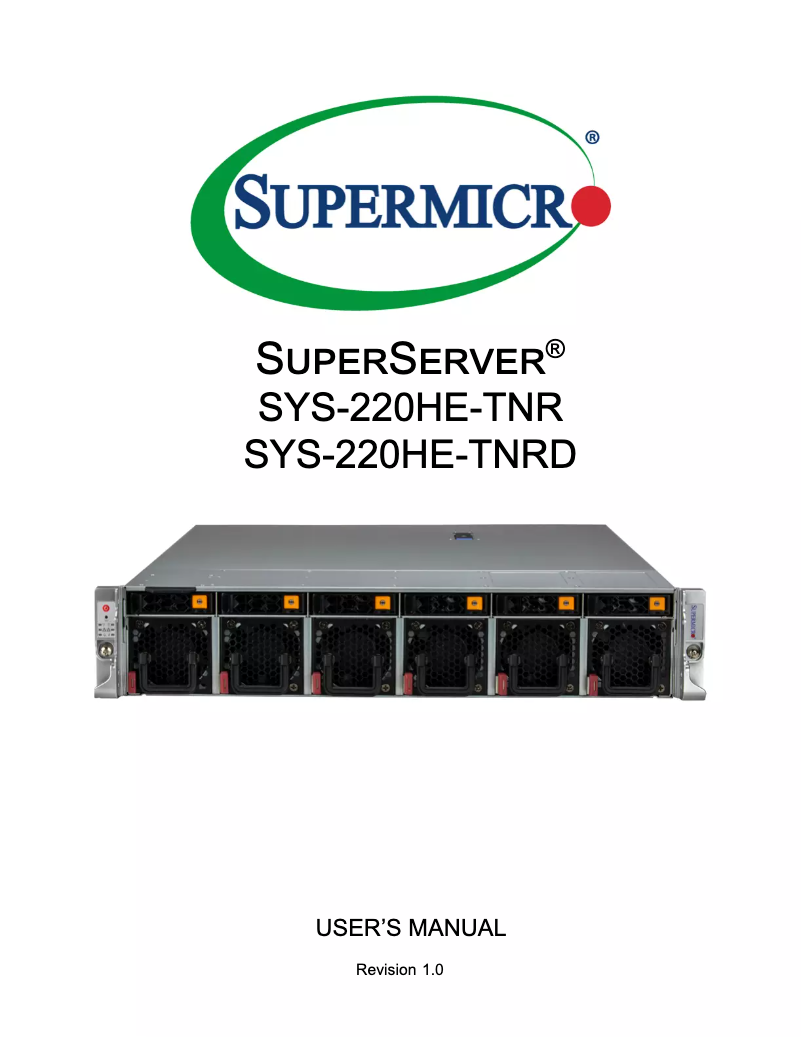 Imagen de la primera página del manual del dispositivo SuperServer SYS-220HE-TNR
