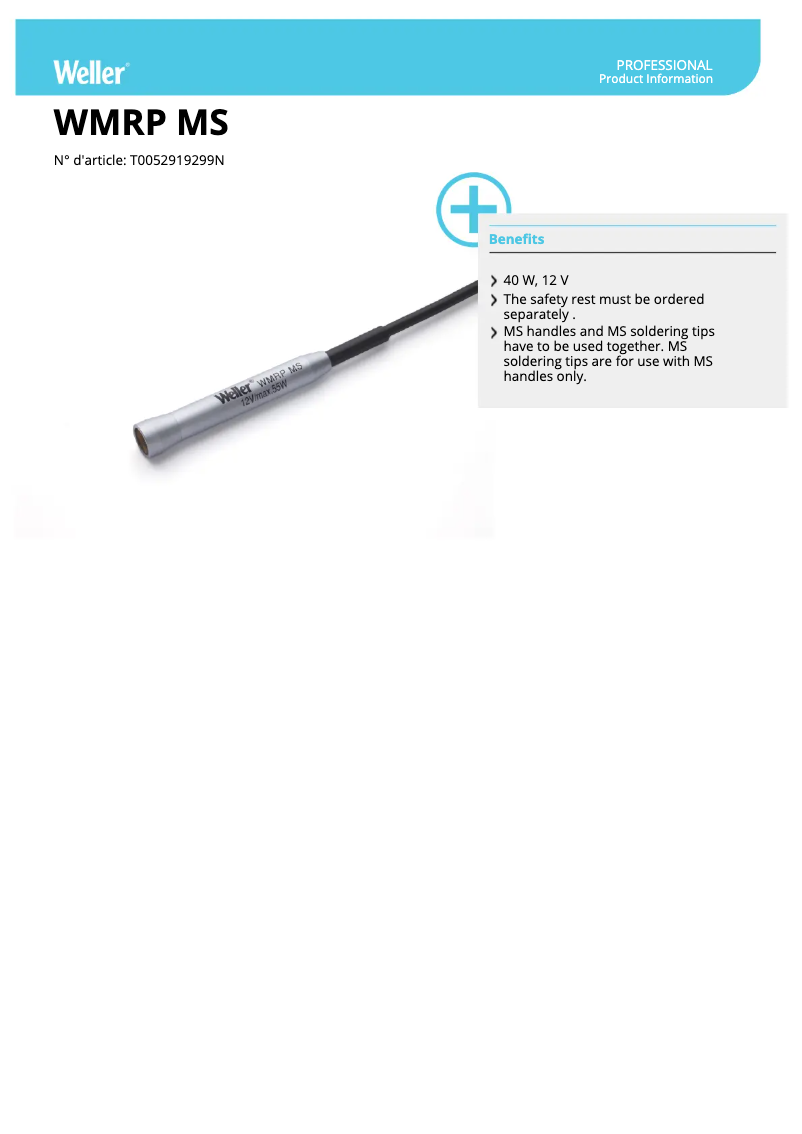 Página 1 del manual Ficha técnica Weller WMRP MS