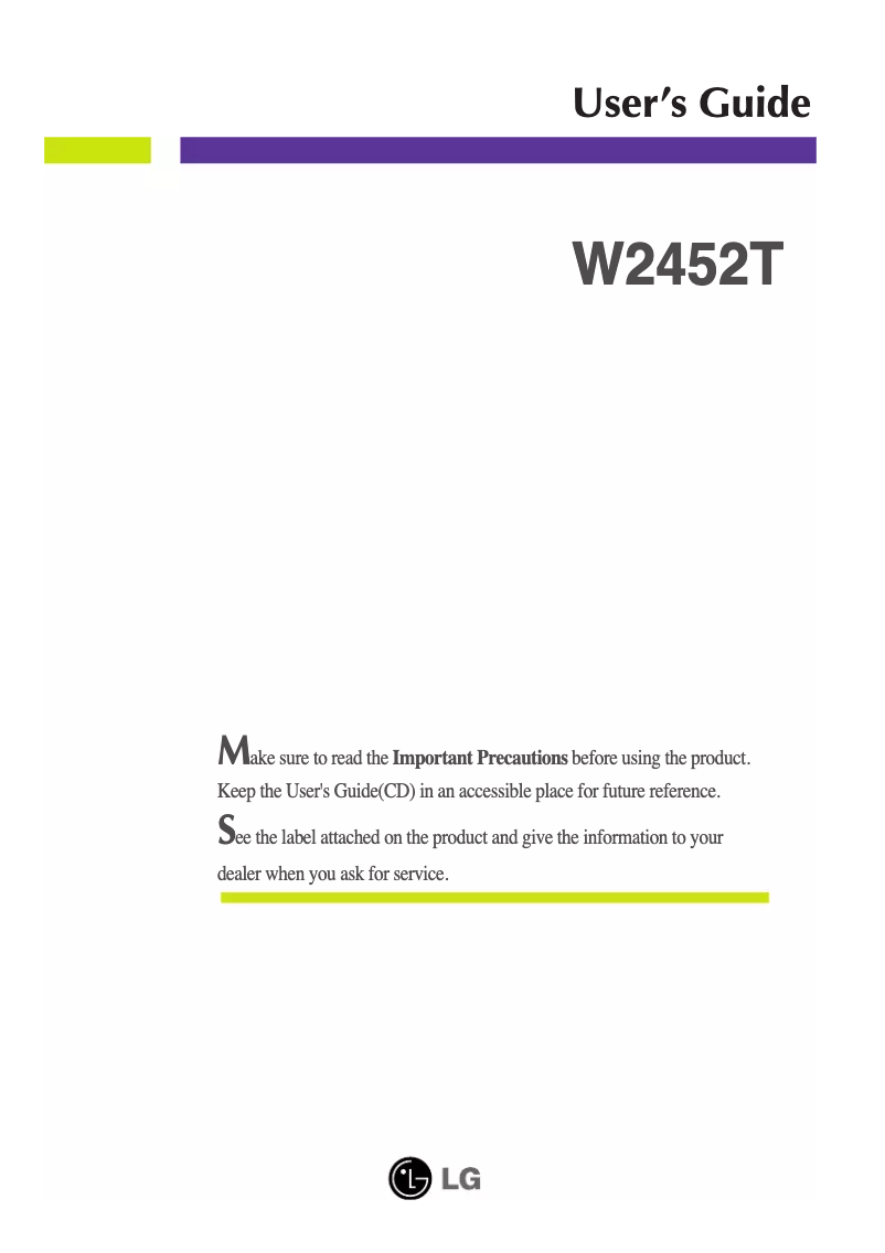 Imagen de la primera página del manual del dispositivo W2452T-PF
